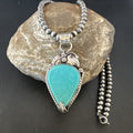 Navajo Blue Turquoise Pendant Necklace | Sterling Silver Pearls | Authentic Native American Handmade | 15648