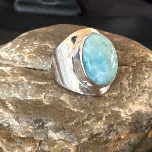 Navajo Blue Larimar Ring | Sterling Silver | Sz 7 | Authentic Native American Handmade | 17665