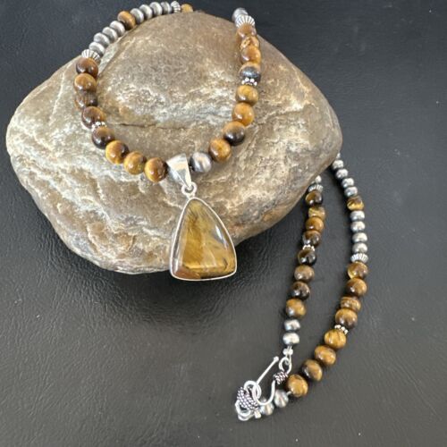Southwestern Coffee Brown Tiger's Eye Pendant Necklace | Sterling Silver | 15865