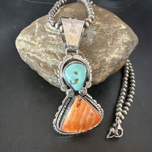 Royston Turquoise Spiny Pendant | Navajo Sterling Silver Necklace | Multi-Stone 16826