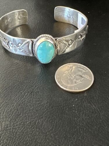 Blue Turquoise Navajo Sterling Silver Cuff Bracelet 15336