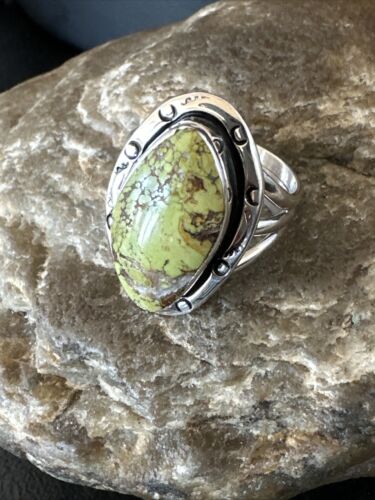 Navajo Green Gaspeite Ring | Sterling Silver | Sz 8 | Authentic Native American Handmade | 16398