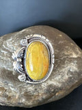 Navajo Yellow Bumble Bee Jasper Ring | Sterling Silver | Sz 9.5 | Authentic Native American Handmade | 14947