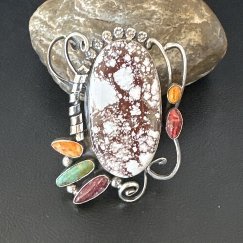 Navajo Women's Spiny Wild Horse Necklace Pendant | Sterling Silver | Multi-Stone | 16104