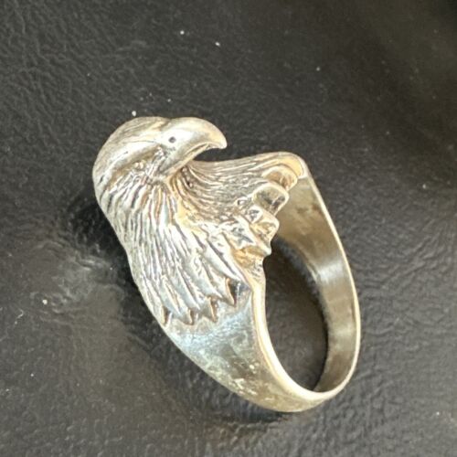 Men's Eagle Head Ring | Navajo Sterling Silver | Sz 8.5 | Authentic Native American Handmade | 15387