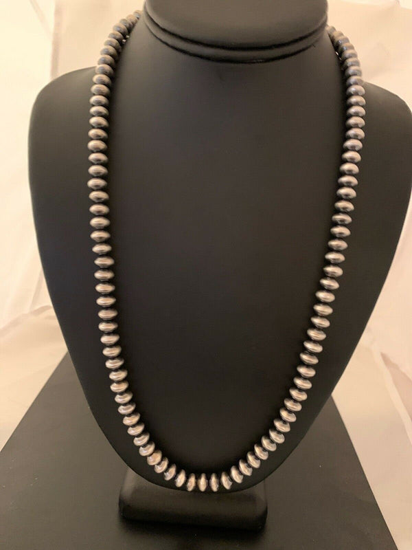 Handmade Navajo Pearls Sterling Silver Bead Necklace | Southwestern Rondelles | 21" | 4665