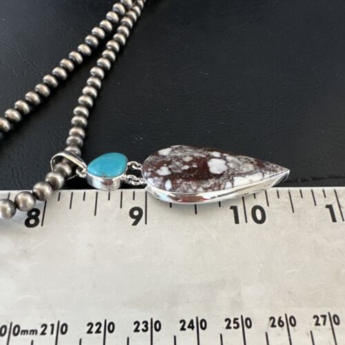 Navajo Wild Horse | Blue Kingman Turquoise Necklace | Sterling Silver | Authentic Native American Handmade | 17304