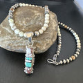 Women's Navajo Sterling Silver Wild Horse Opal Pendant Necklace | Multi-Stone | 15812