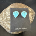 Navajo Blue Kingman Turquoise Post Stud Earrings | Sterling Silver | Authentic Native American Handmade | 17467