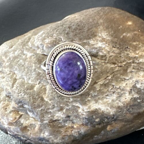 Navajo Purple Charoite Oval Ring | Sterling Silver | Sz 10 | Authentic Native American Handmade | 15542