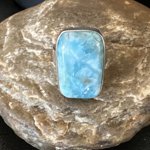 Navajo Blue Larimar Ring | Sterling Silver | Sz 8 | Authentic Native American Handmade | 17648