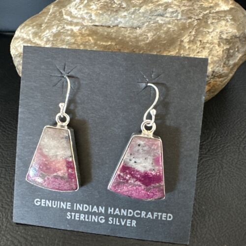 Purple Mojave Turquoise Dangle Earrings | Sterling Silver | Authentic Native American Handmade | 15782