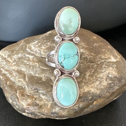 Navajo Blue Dry Creek Turquoise Multi-Stone Ring | Authentic Native American Sterling Silver | Sz 10 | 16731
