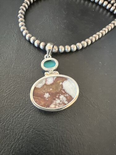 Wild Horse Sterling Silver Necklace | Blue Kingman Turquoise SW Pendant | Multi-Stone | 17306