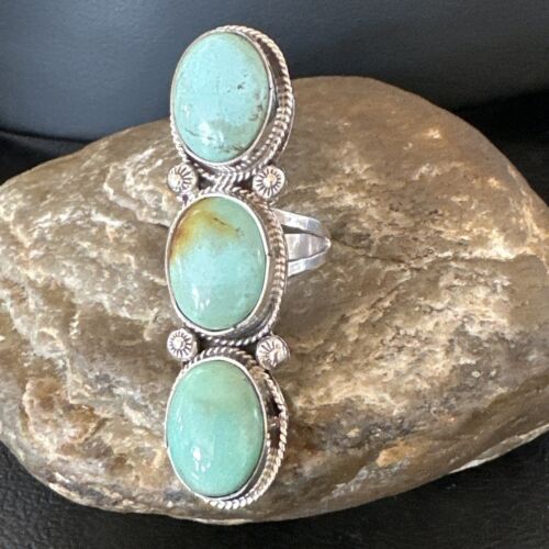 Navajo Blue Dry Creek Turquoise Multi-Stone Ring | Authentic Native American Sterling Silver | Sz 10 | 16732