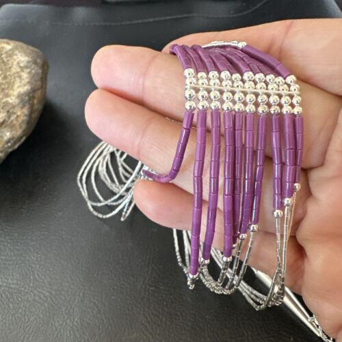Navajo Sugilite 10-Strand Sterling Liquid Silver Tube Heishi Necklace 22" | Handmade | 16318