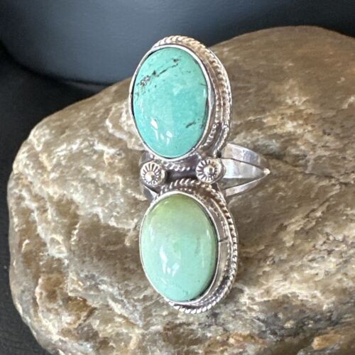 Navajo Blue Dry Creek Turquoise Multi-Stone Ring | Authentic Native American Sterling Silver | Sz 9.5 | 16738