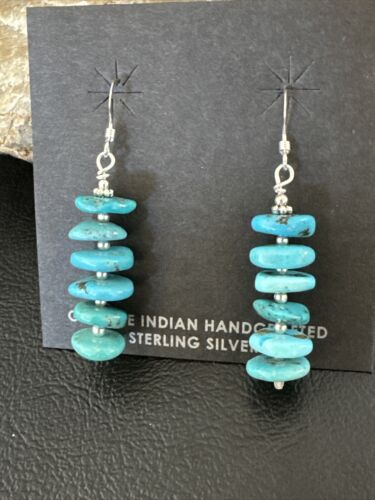 Navajo Blue Cluster Turquoise Bead Earrings | 8mm | Sterling Silver | Authentic Native American Handmade | 15842