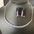 Navajo Purple Opal Inlay Choker Necklace & Earrings Set | Sterling Silver | Authentic Native American Handmade | 16260