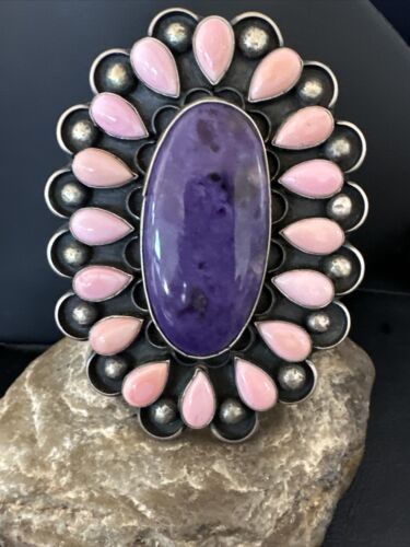 Navajo Sugilite Pink Conch Cuff Bracelet | Sterling Silver | Authentic Native American Handmade | 15853