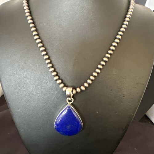Navajo Blue Lapis Pendant with Pearls | Sterling Silver Necklace | 20" | Authentic Native American Handmade | 16670