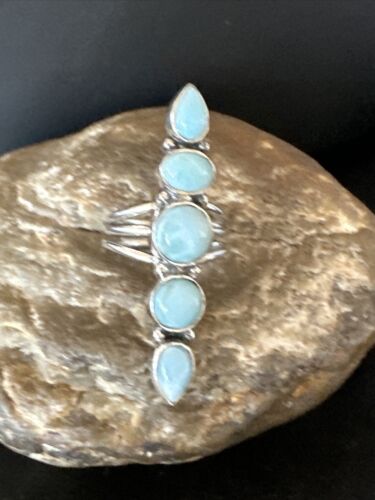 Navajo Blue Larimar Cluster Ring | Authentic Native American Sterling Silver | Multi-Stone | Sz 8.5 | 16159