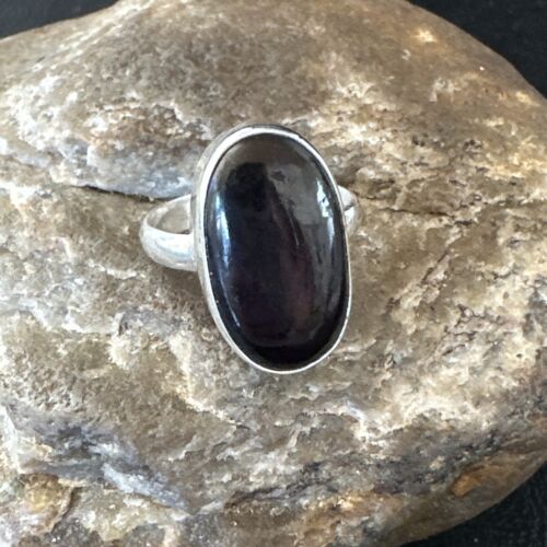 Navajo Black Onyx Ring | Sterling Silver | Sz 8 | Authentic Native American Handmade | 15540
