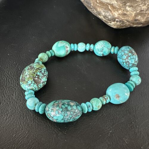 Women's Blue Turquoise Stretch Stone Bracelet | 7" | Authentic Native American Handmade | 15240
