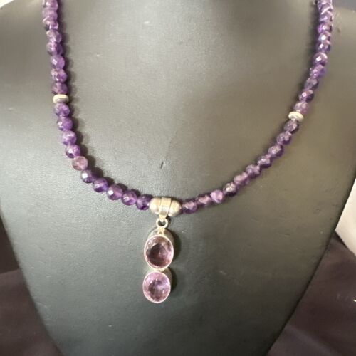 Southwestern Navajo Amethyst Pendant | Sterling Silver Pearls Necklace | 19" | 17502