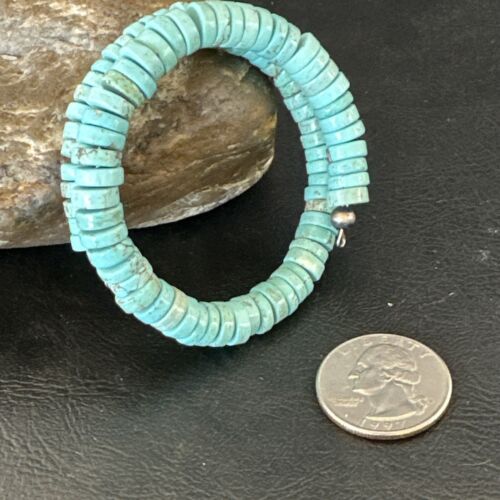 Navajo Turquoise Heishi Bracelet | Stainless Steel Memory Wire | Authentic Native American Handmade | 17610