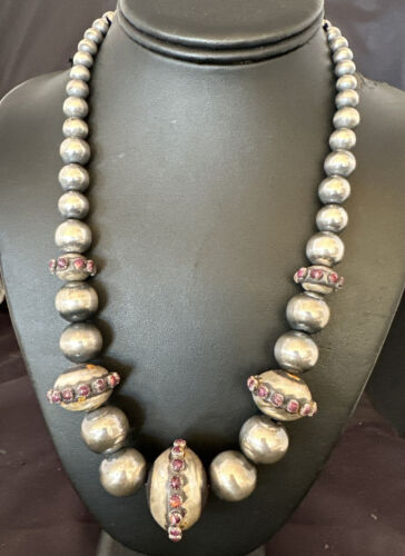 Navajo Purple Spiny Oyster Pearls Necklace | Graduated Sterling Silver | 21" | Authentic Native American Handmade | 16617