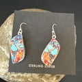 Navajo Blue Turquoise Red Spiny Oyster Inlay Dangle Earrings | Sterling Silver | 15579