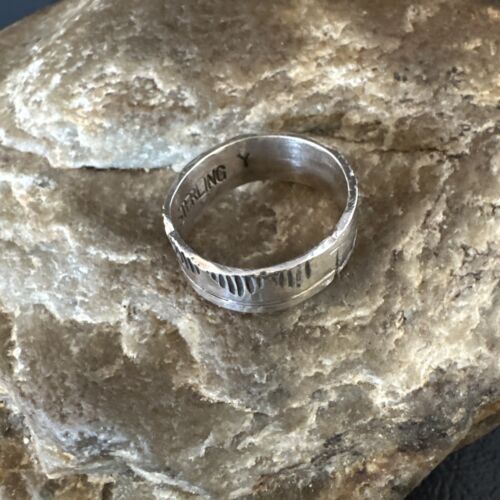 Navajo Stamped Wide Band Ring | Sterling Silver | Sz 4 | Authentic Native American Handmade | 15298