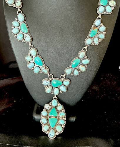 Navajo Blue Golden Hills Turquoise Lariat Necklace Pendant | 30" | Authentic Native American Handmade | 16189