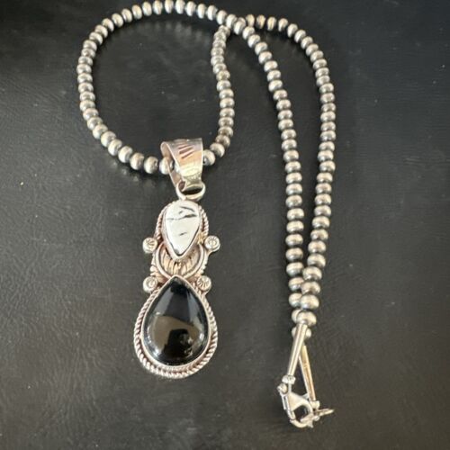 Women's White Buffalo Turquoise Onyx Necklace Pendant | Sterling Silver | Multi-Stone | 15314