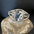 Navajo White Buffalo Turquoise Cuff Bracelet | Sterling Silver | Authentic Native American Handmade | 16251