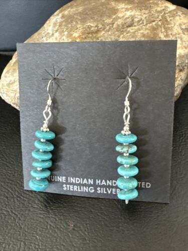 Navajo Blue Cluster Turquoise Bead Earrings | 6mm | Sterling Silver | Authentic Native American Handmade | 15843