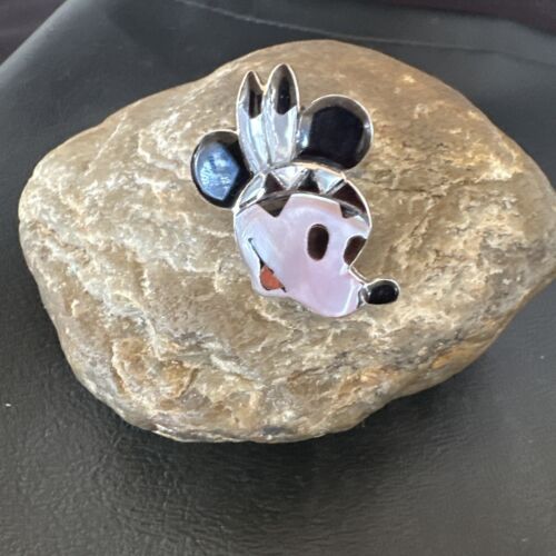 Navajo Sterling Silver Disney Minnie Mouse Zuni Inlay Ring | Sz 6 | Handmade Southwestern Jewelry | 16751
