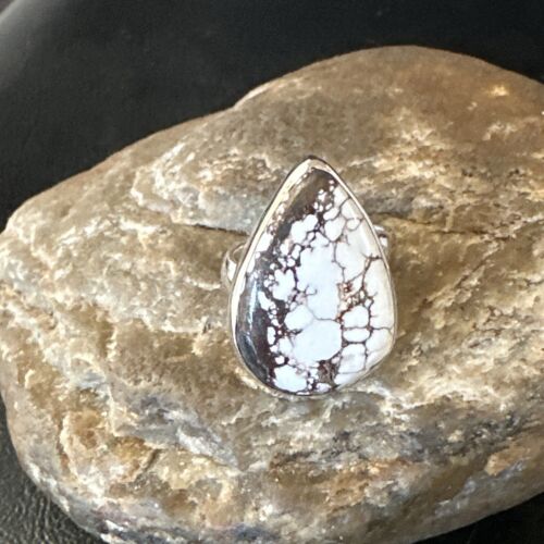 Navajo Wild Horse Turquoise Ring | Sterling Silver | Sz 7 Adjustable | Authentic Native American Handmade | 15548