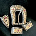 14k Gold Rubies Ranger Belt Buckle | Sterling Silver | Navajo Handmade | 16968