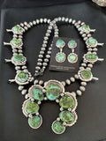 Navajo Ultra Rare Green Sonoran Gold Turquoise Squash Blossom Necklace Set | Sterling Silver | 17208