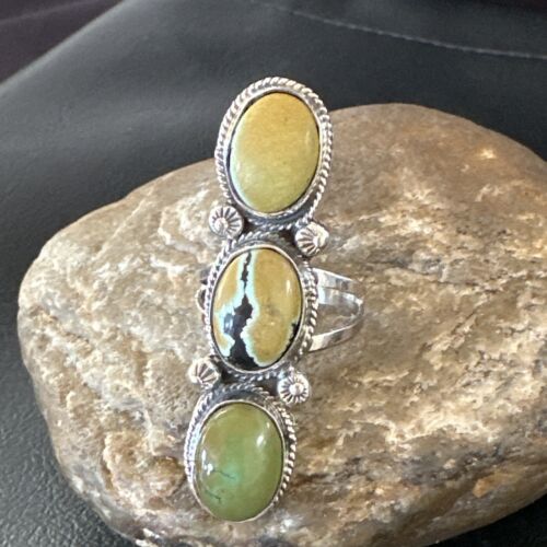 Navajo Green Royston Turquoise Multi-Stone Ring | Authentic Native American Sterling Silver | Sz 10.5 | 16722