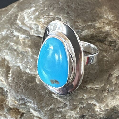 Navajo Blue Kingman Turquoise Ring | Sterling Silver | Sz 9 | Authentic Native American Handmade | 16585