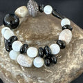 Navajo Memory Wire Bracelet | Stainless Steel | Mother of Pearl & Onyx Beads | 7" | 17620