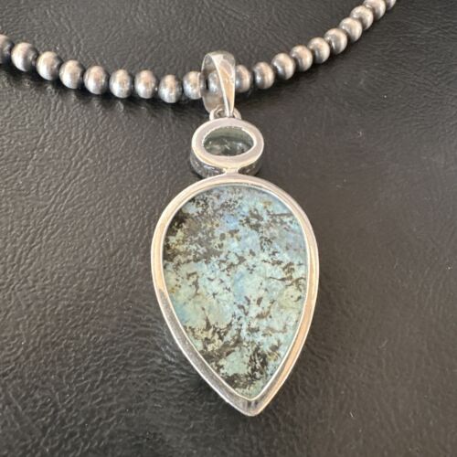Navajo Dry Creek Turquoise Topaz Pendant Necklace | Sterling Silver | Authentic Native American Handmade | 16314