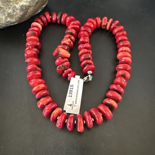 Navajo Pearl Bamboo Coral Necklace | Sterling Silver | 22" | Authentic Native American Handmade | 13915