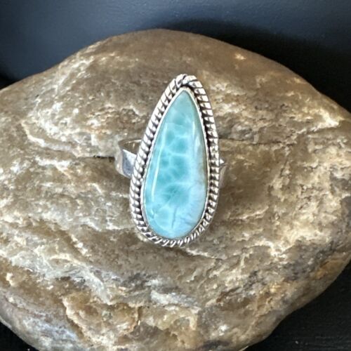 Navajo Blue Larimar Ring | Sterling Silver | Sz 8 | Authentic Native American Handmade | 17650