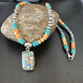Navajo Spiny Turquoise Pendant Necklace | Sterling Silver | 22" | Authentic Native American Handmade | 17431