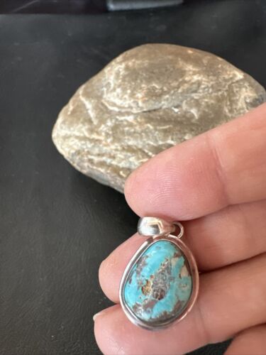 Navajo Blue Bisbee Turquoise Pendant | Sterling Silver | 1" | Authentic Native American Handmade | 17253