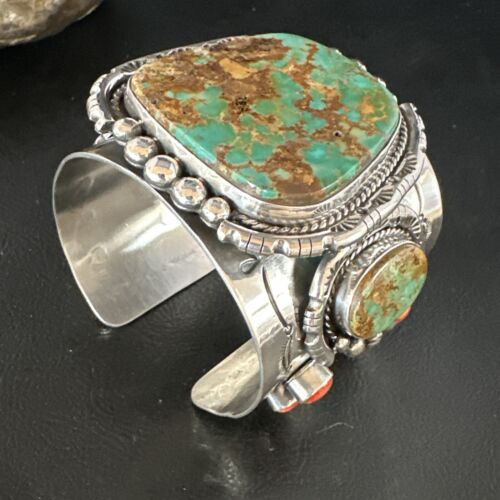 Navajo Green Royston Turquoise Spiny Oyster Cuff Bracelet | Sterling Silver | Authentic Native American Handmade | 15364